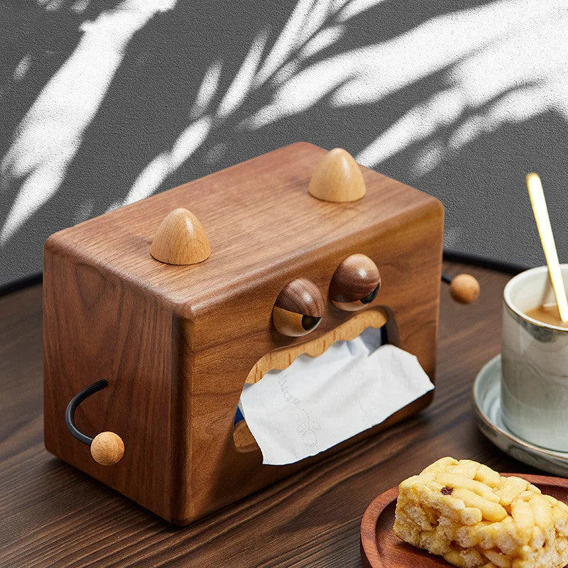 Little Monster cartoon design wooden tissue box in walnut beech colour