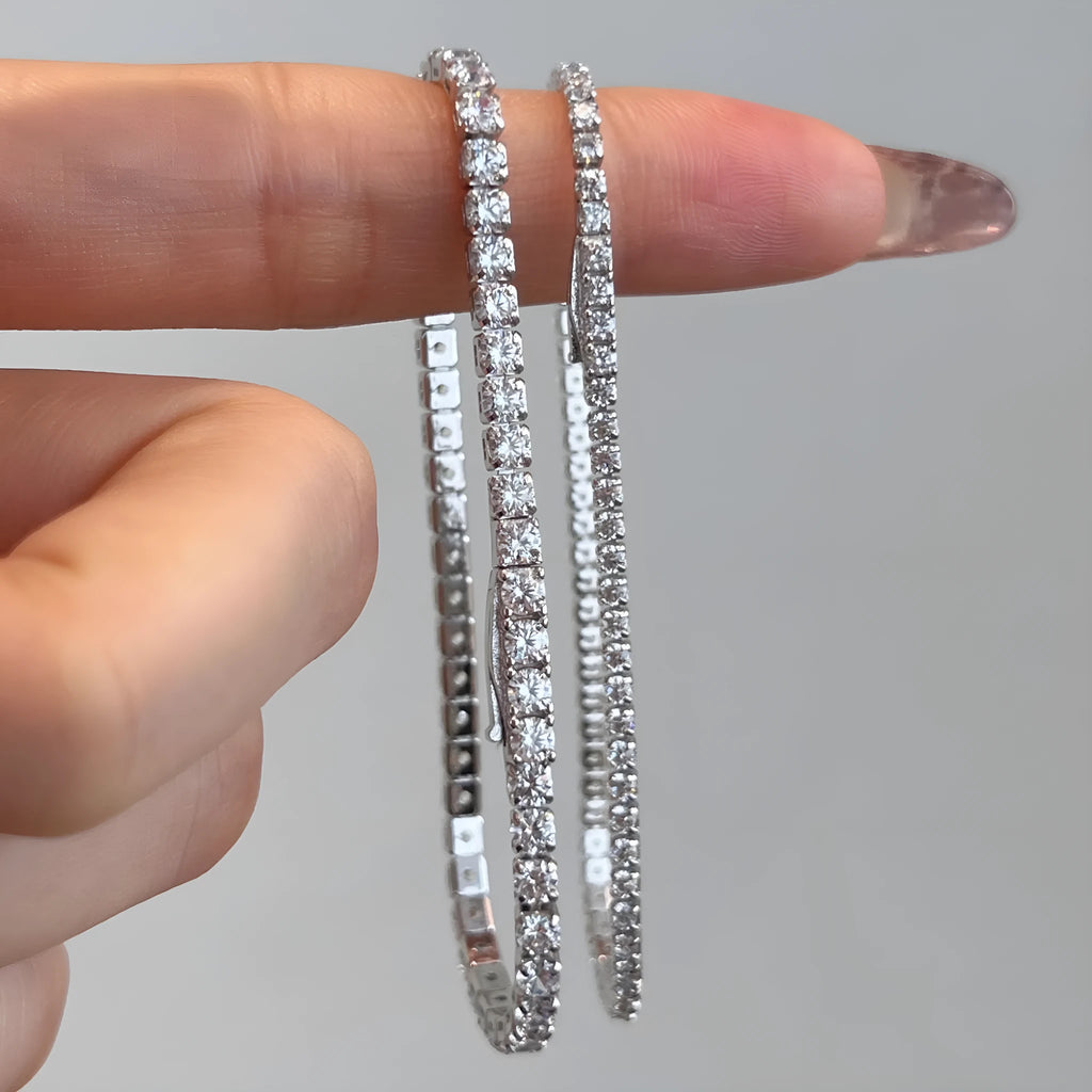 S925 sterling silver women's bracelet with inlaid zircon, geometric round design, 2.5mm or 3mm width.