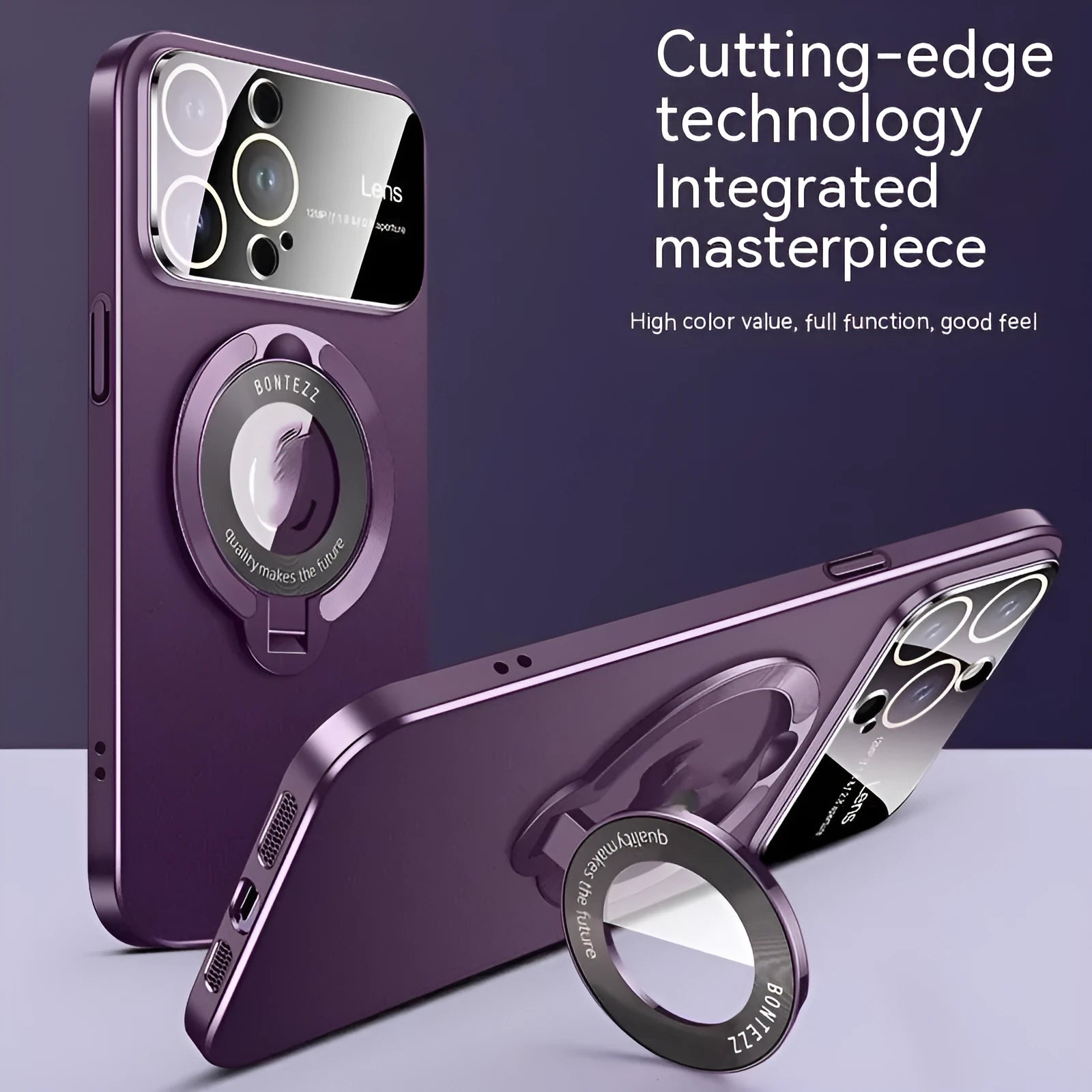 Transparent magnetic iPhone case with built-in kickstand shown in multiple colour options