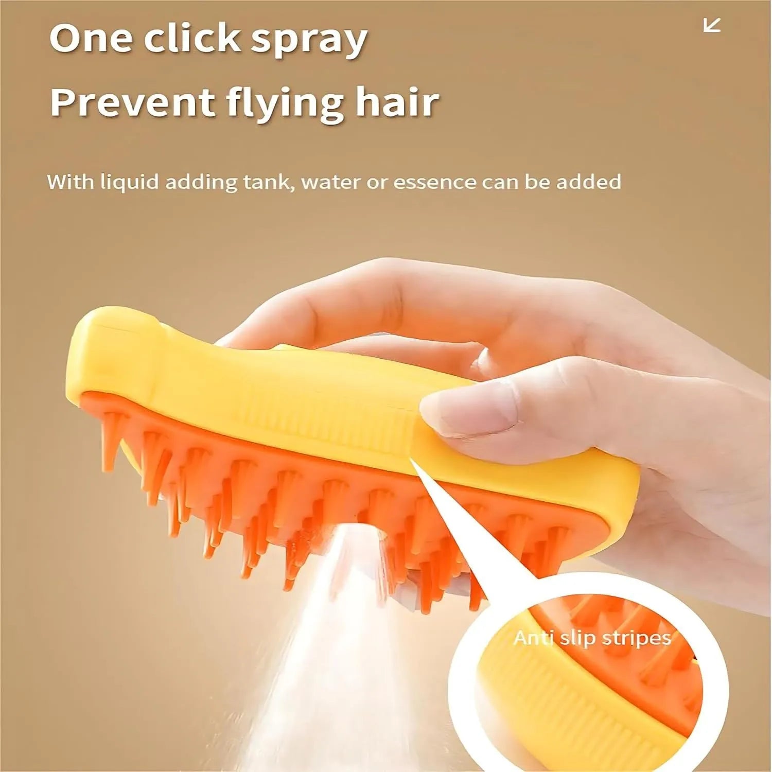 Cat Steam Brush 3-in-1 in green or yellow, showing round teeth and cat paw-shaped ends for grooming