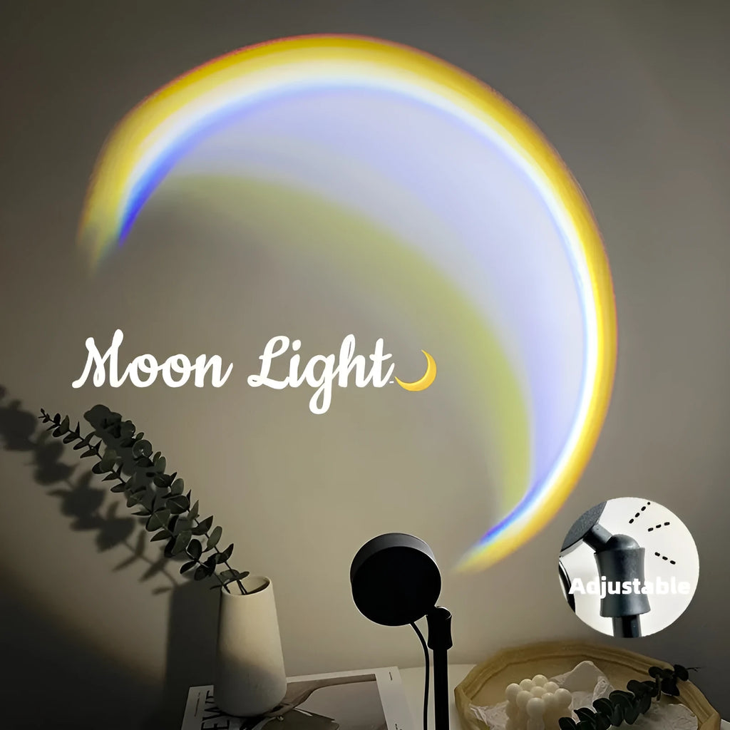 Scandinavian moon lamp with USB cable showing 360° rotation adjustment