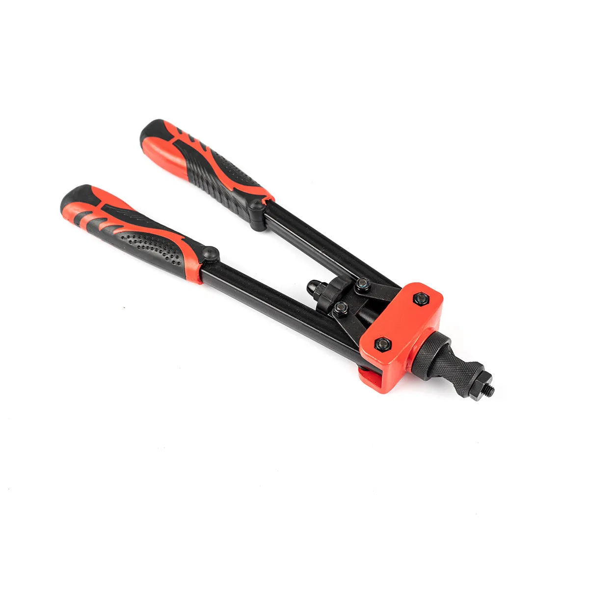 CQ14 model 14-inch manual rivet nut pull-setter tool with six interchangeable M3 to M10 tips on a workshop bench.