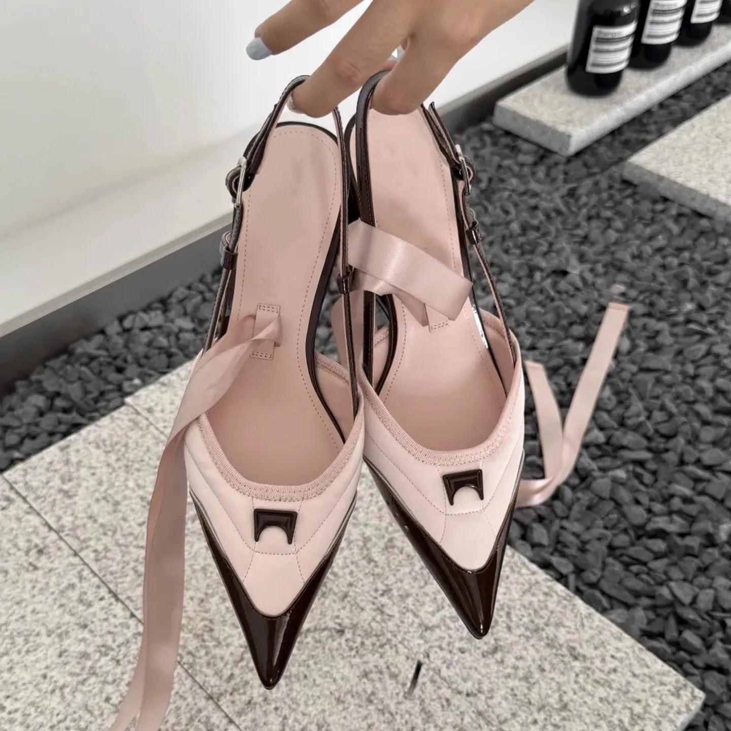 Black women's lace-up high heels with a special-shaped root design on a casual PU sole.