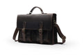 Dark brown cowhide leather computer bag with crossbody strap and anti-theft features