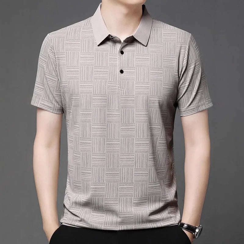 Men's slim fit lapel t-shirt in chemical fibre blend polyester fabric available in five colours