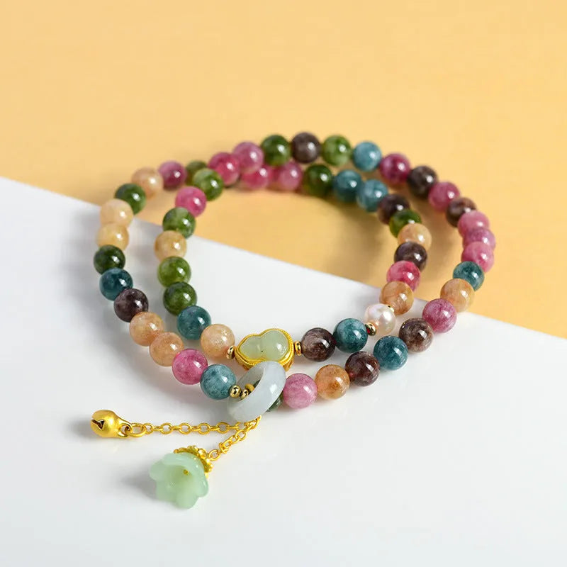Natural chalcedony double circle bracelet with geometric beads in C118 colour.