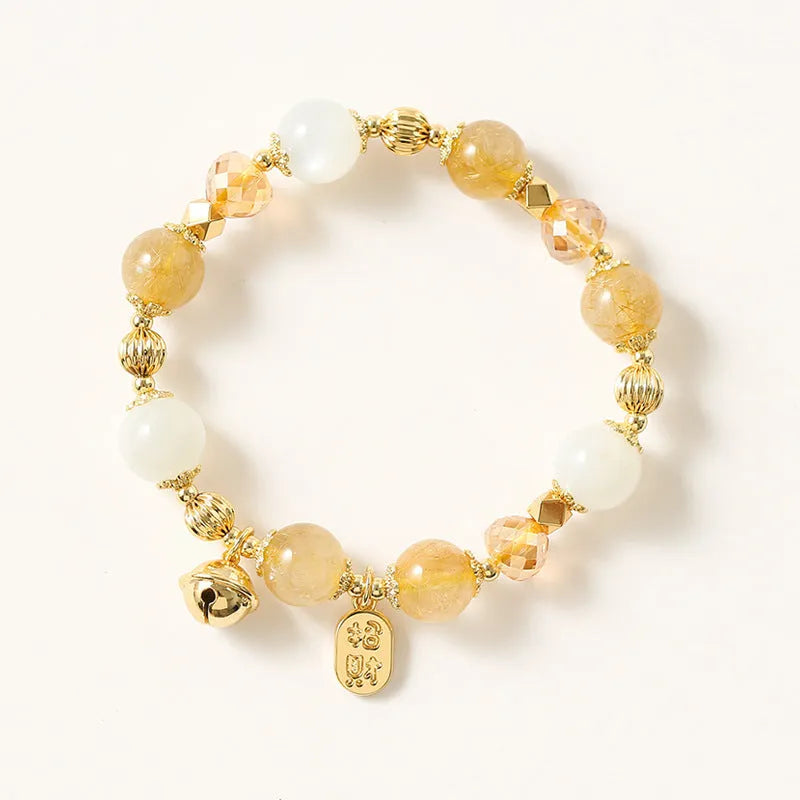 Korean-style gold rutilated quartz bracelet with electroplated finish and natural crystal inclusions