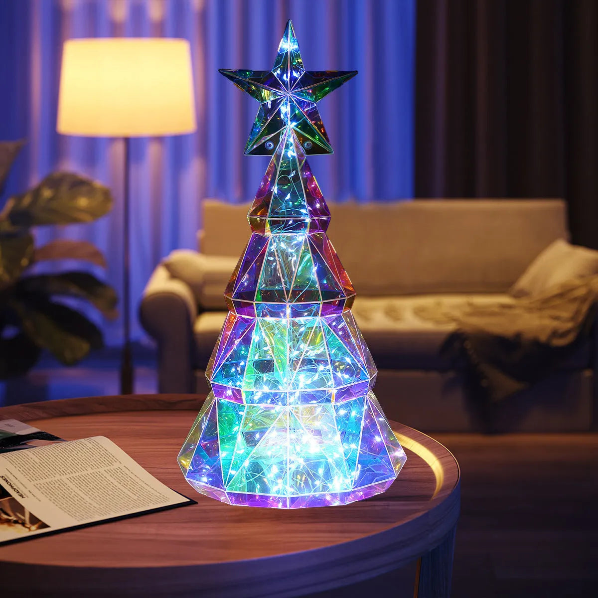 Colourful LED Christmas tree light decoration with cartoon design, measuring 14.5cm by 4.8cm by 20cm