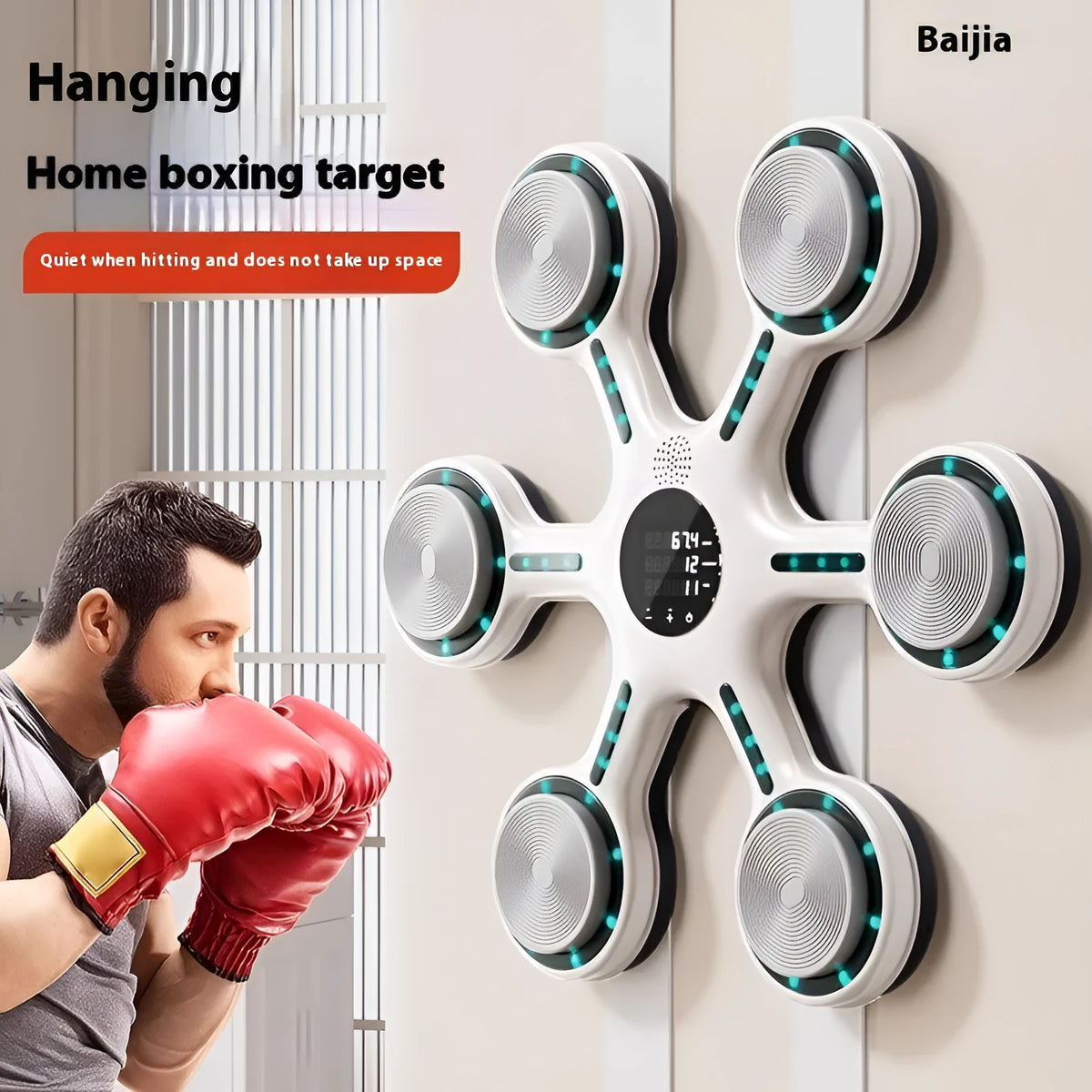 Smart music boxing machine hanging PVC wall target with height adjustment and boxing gloves