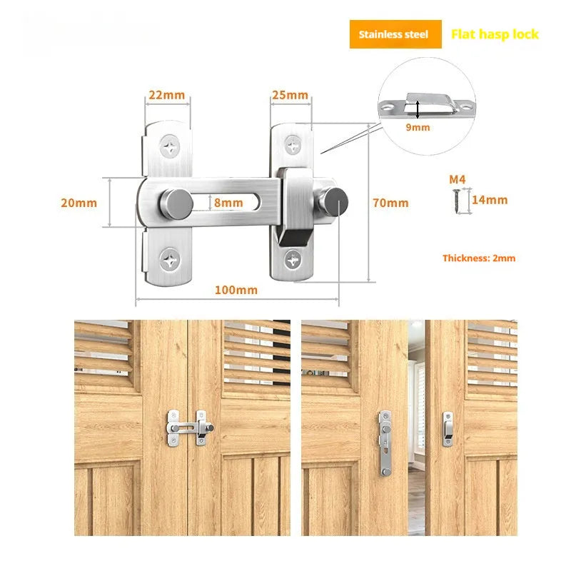 90-degree black carbon steel sliding door lock with flat stainless steel shackle for warehouse and barn doors