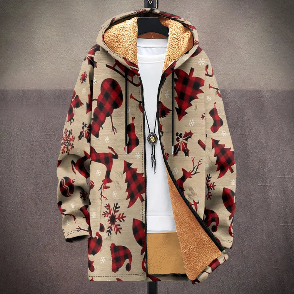 Men's multicolour pattern hooded cardigan with front zip closure in loose fit