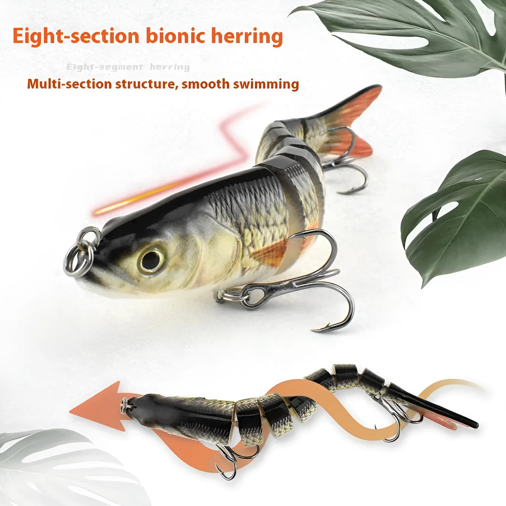 Hard plastic fishing lure with bionic eight fish design, 133mm long, shown in multiple colour options.