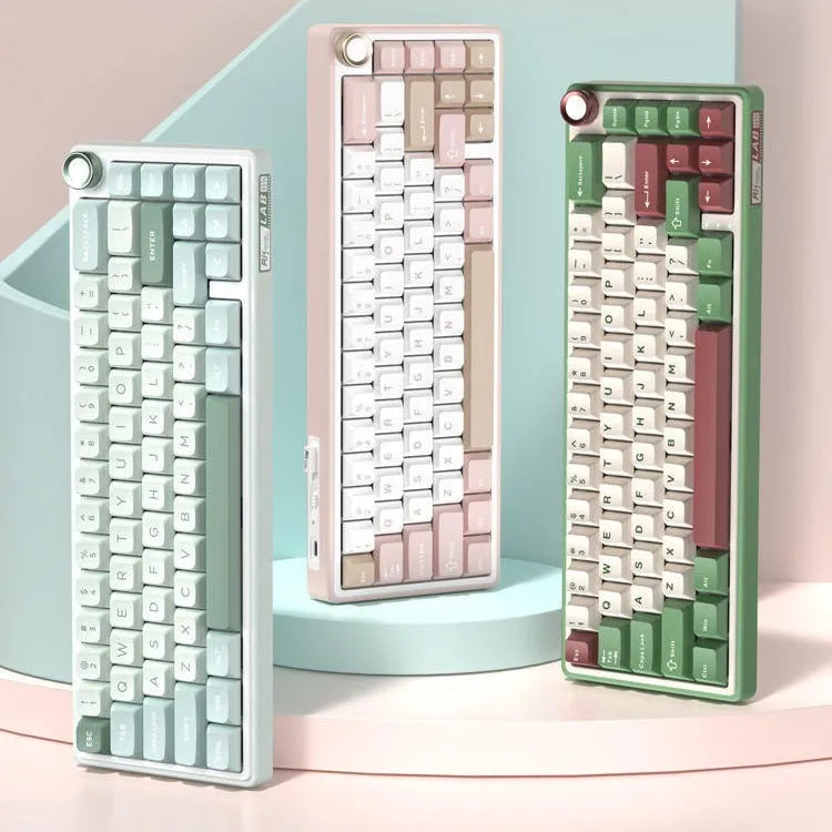 White RGB mechanical keyboard with wireless Bluetooth connectivity and backlit keys