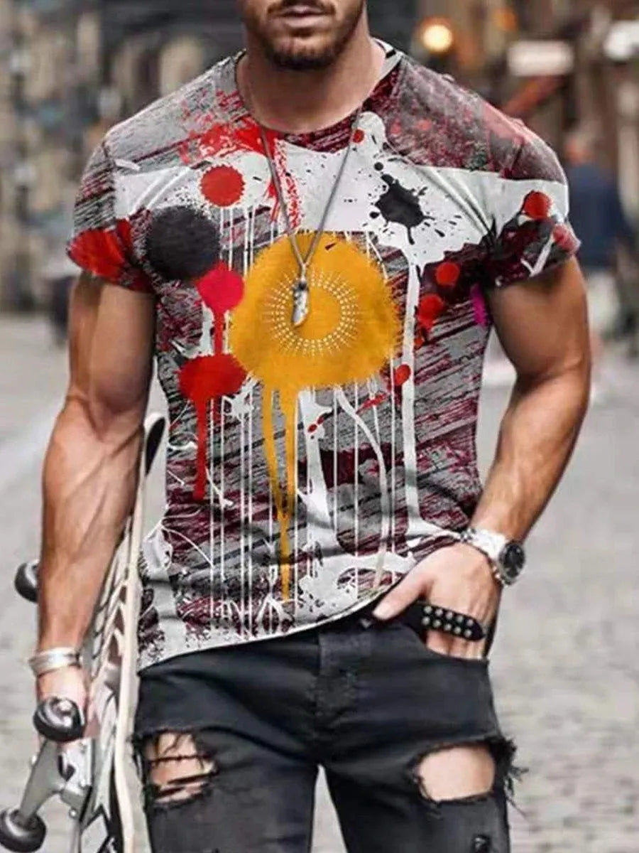Men's camouflage print short sleeve T-shirt in loose fit milk silk polyester fabric