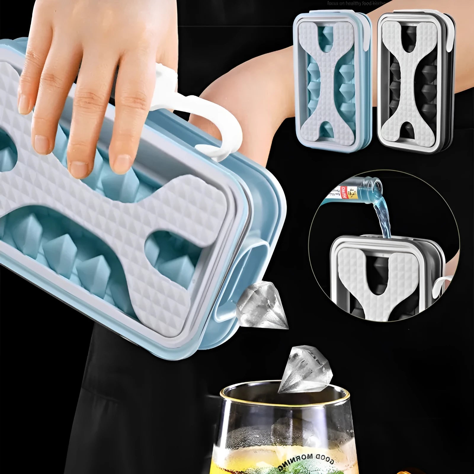Silicone ice ball mould water bottle showing 2-in-1 design with modern minimalist style