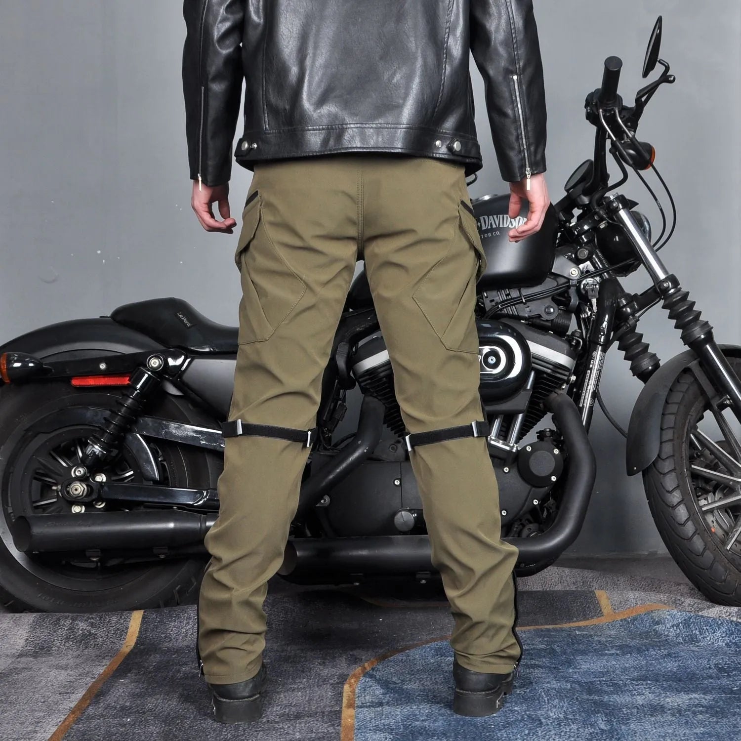 Motorcycle four seasons drop-resistant cycling trousers in green or black with waterproof and windproof features