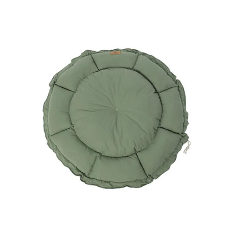 Reversible donut cat bed in grey or green colour, showing dual-use design and size options for indoor cats