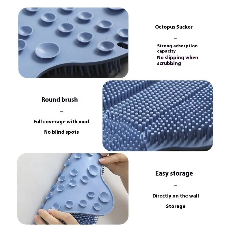 Blue silicone bath massage cushion measuring 31x32cm on white background