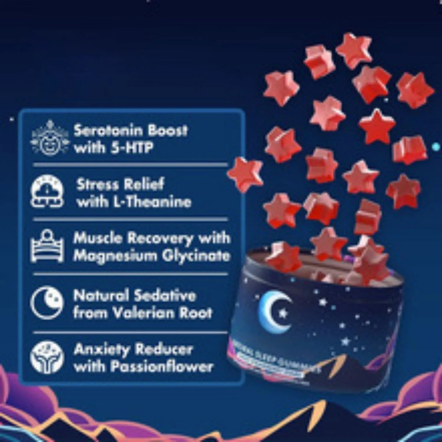 60 melatonin gummy capsules in sealed container for room temperature storage