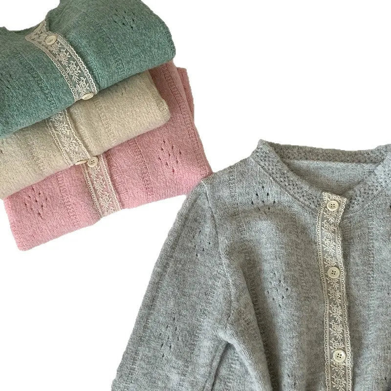 Art retro style Korean knit sweater coat cardigan in a loose free size, shown in apricot colour.