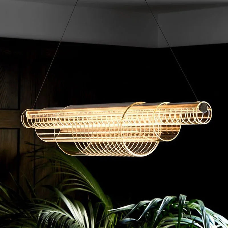 Minimalist glass pendant lamp with iron body and LED lighting in 800mm, 1000mm, 1200mm lengths