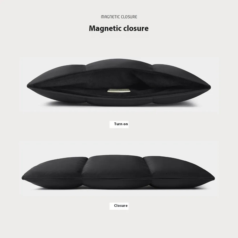 Soft and fluffy laptop sleeve in black or khaki with retro sewing thread details, sized for 13-15.6 inch devices