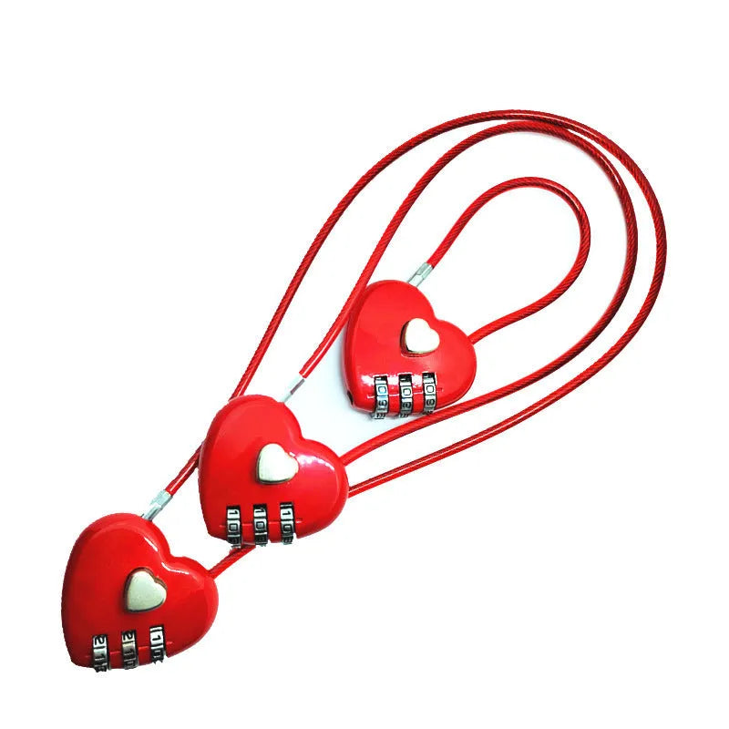 Peach heart design wire rope security lock in assorted colours with steel cable.