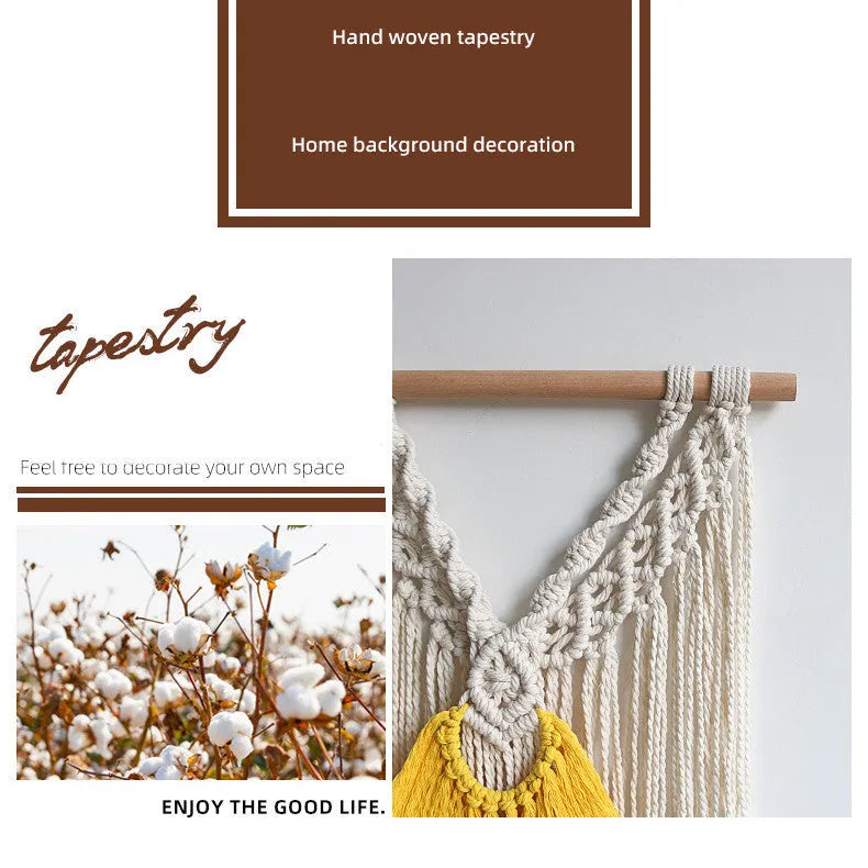 Hand-woven creamy-white cotton tapestry with textured surface, rectangular shape measuring 120 by 95 centimetres