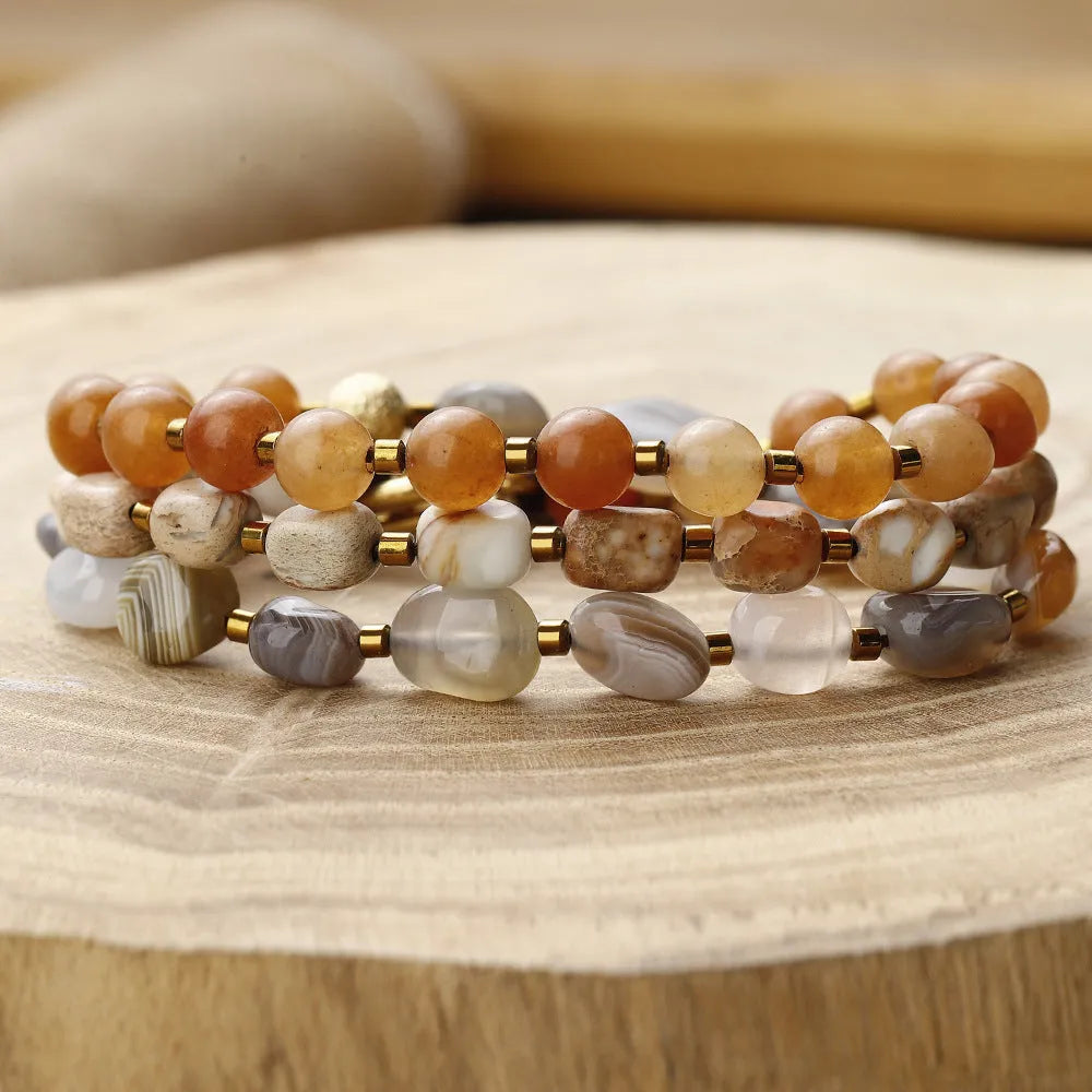 Hand-woven Persian Gulf agate multi-layer bracelet with geometric texture in colour 3790