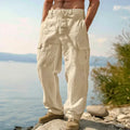 Men's loose fit wide-leg cotton trousers with elastic waistband in light army green colour