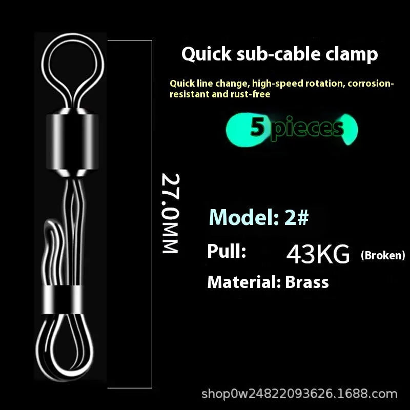 Brass quick change fishing line clamp with barrel swivel bearing and quick release mechanism