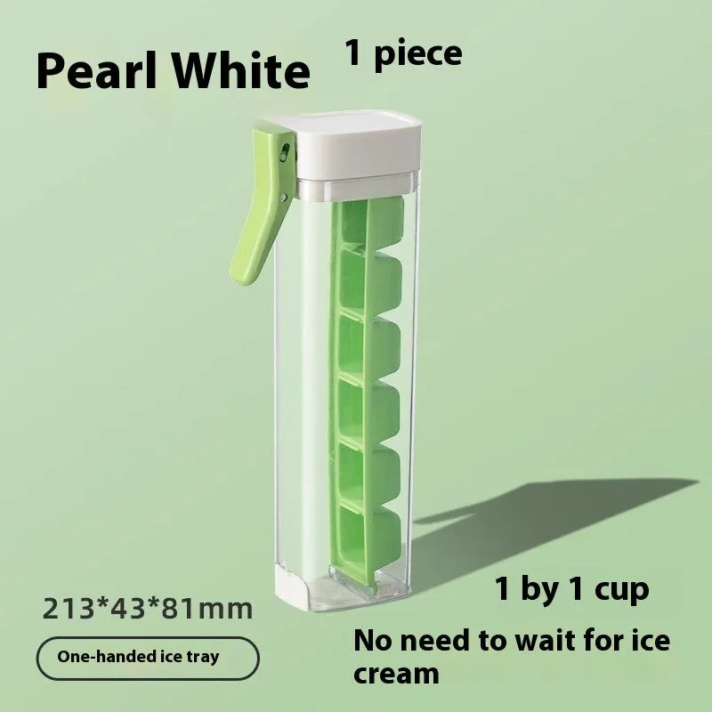 Ice cube tray mould with one-touch release mechanism and storage box in food-grade plastic