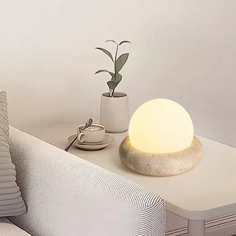 Cream-style bedside remote control night lamp with 15.5cm diameter and yellow cave stone colour