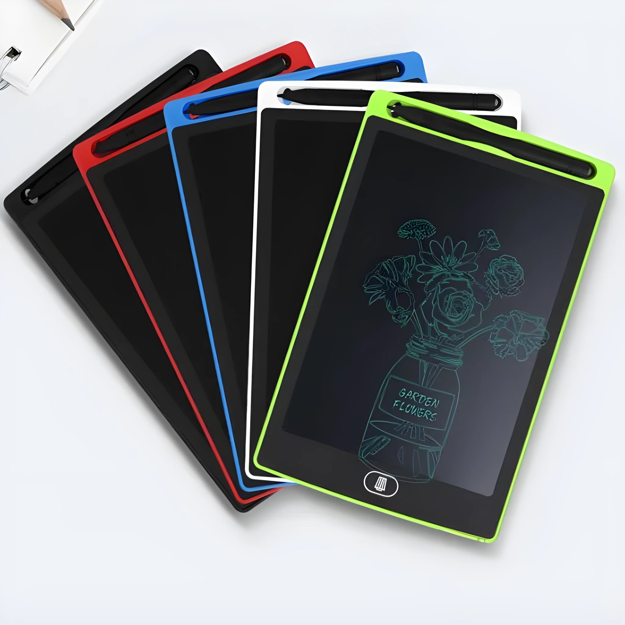 Electronic writing board drawing tablet for children in black, white, red, and green colour options