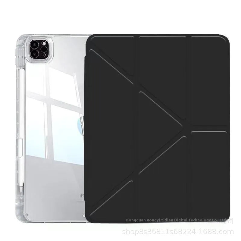 Acrylic transparent tablet protective cover with magnetic bracket and airbag corners for Apple iPad