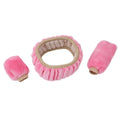 Plush car steering wheel cover set with handle and gear shift knob covers in six colour options