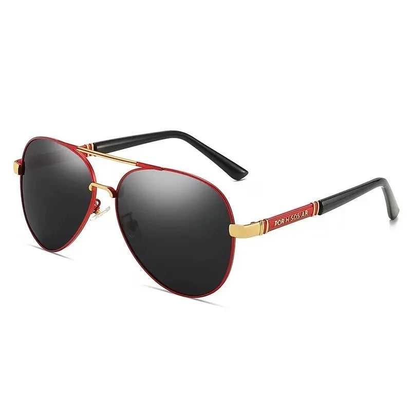 Men's polarised sunglasses with metal frame showing UV400 protection and Japanese-Korean style design