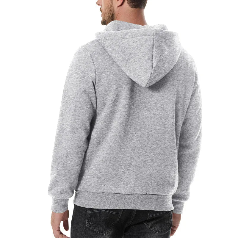 Men's heavy fleece-lined half-zip hooded sweatshirt, loose fit, polyester, six colours, sizes S to XXXL