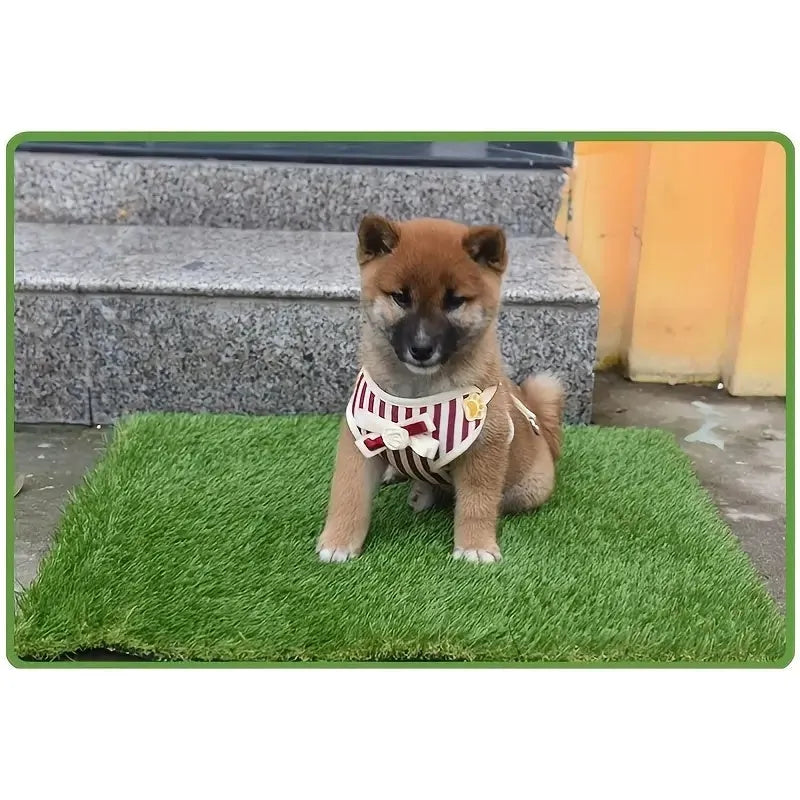 Artificial grass dog toilet training mat on floor in small, medium, and large sizes