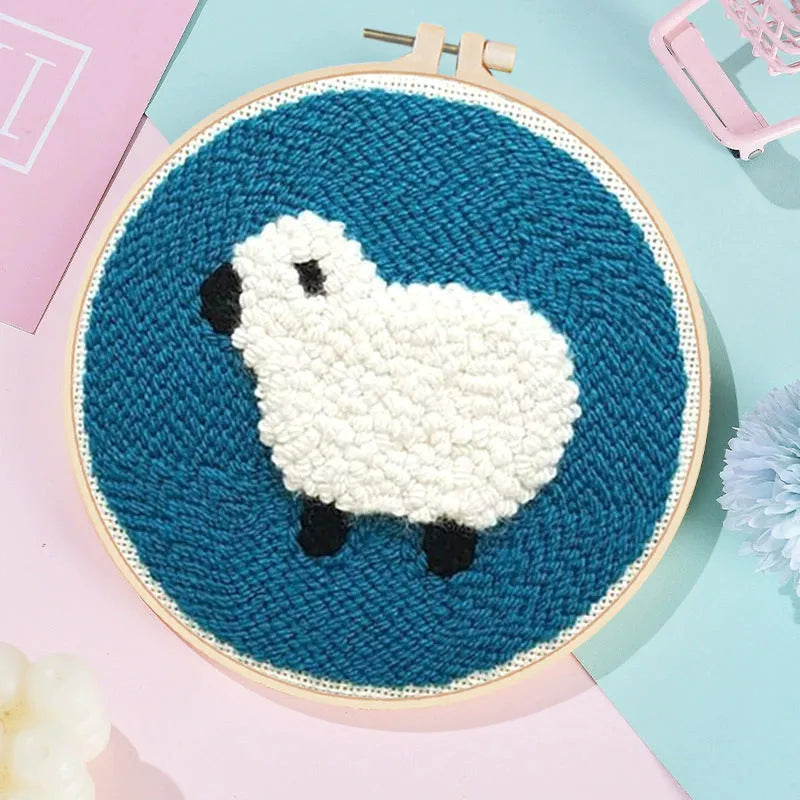 Chinese-style white poke embroidery string art kit with embroidery frame.