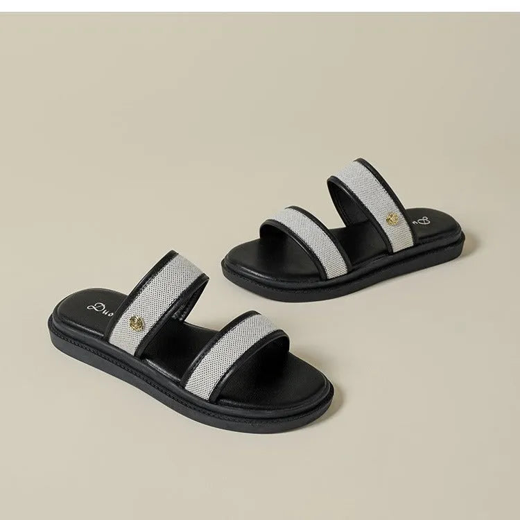 Women's vintage flip-flops in brown or black with artificial PU upper and soft bottom, sizes 35-41