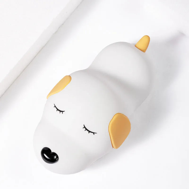 Silicone cartoon dog night lamp with two-colour design and USB cable