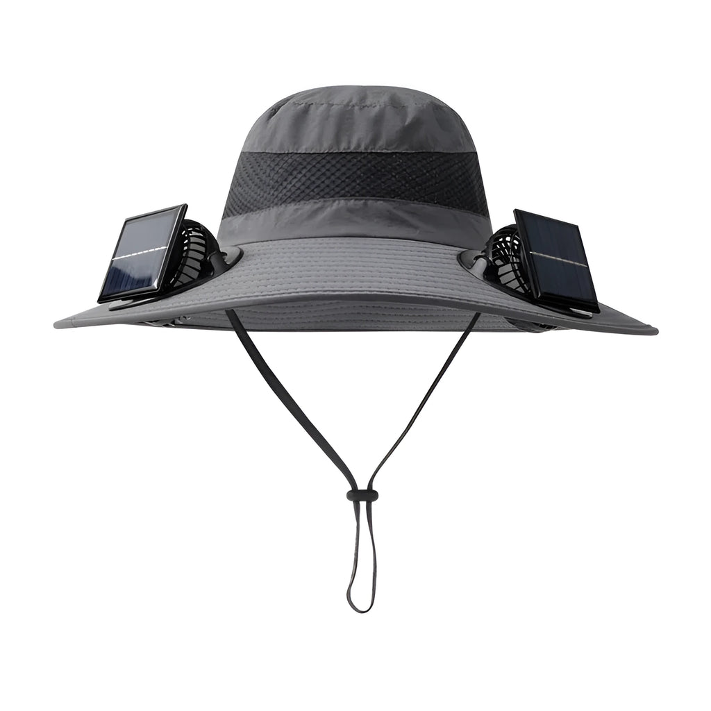 Men's solar-powered fan hat for fishing in khaki colour with integrated cooling fan.