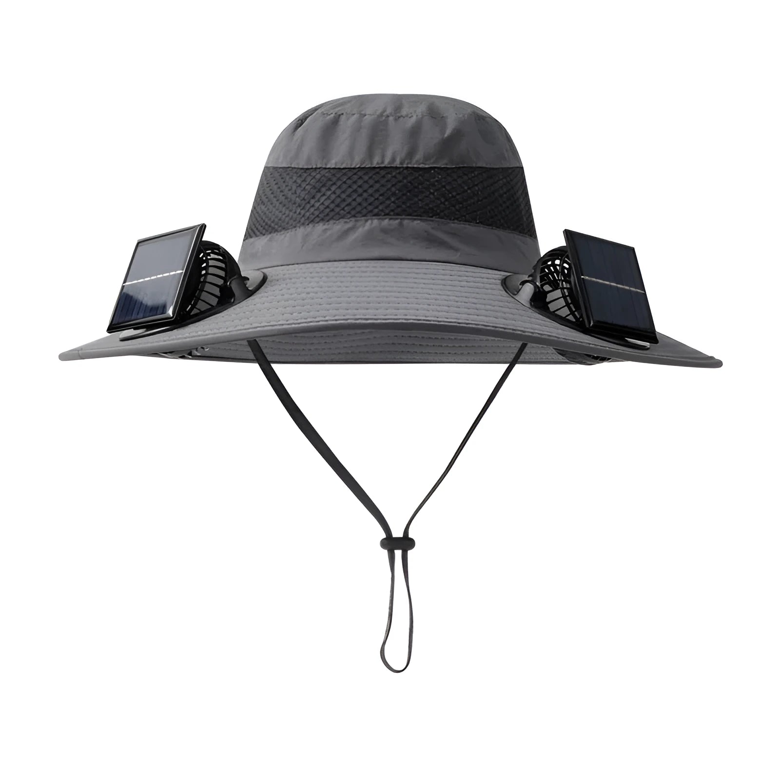 Men's solar-powered fan hat for fishing in khaki colour with integrated cooling fan.