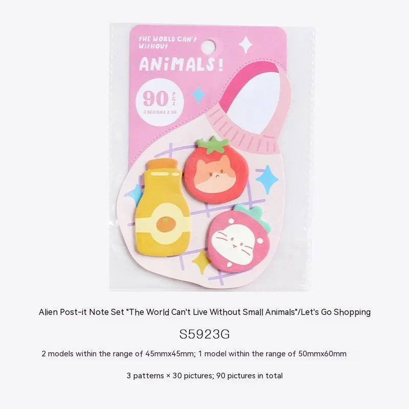 Small animal shaped sticky note set showing six cover designs with 90 pages for memos