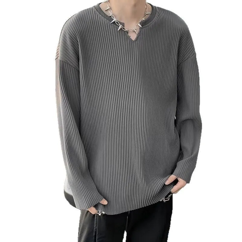Plus size striped pullover in loose fit with long sleeves and draping design