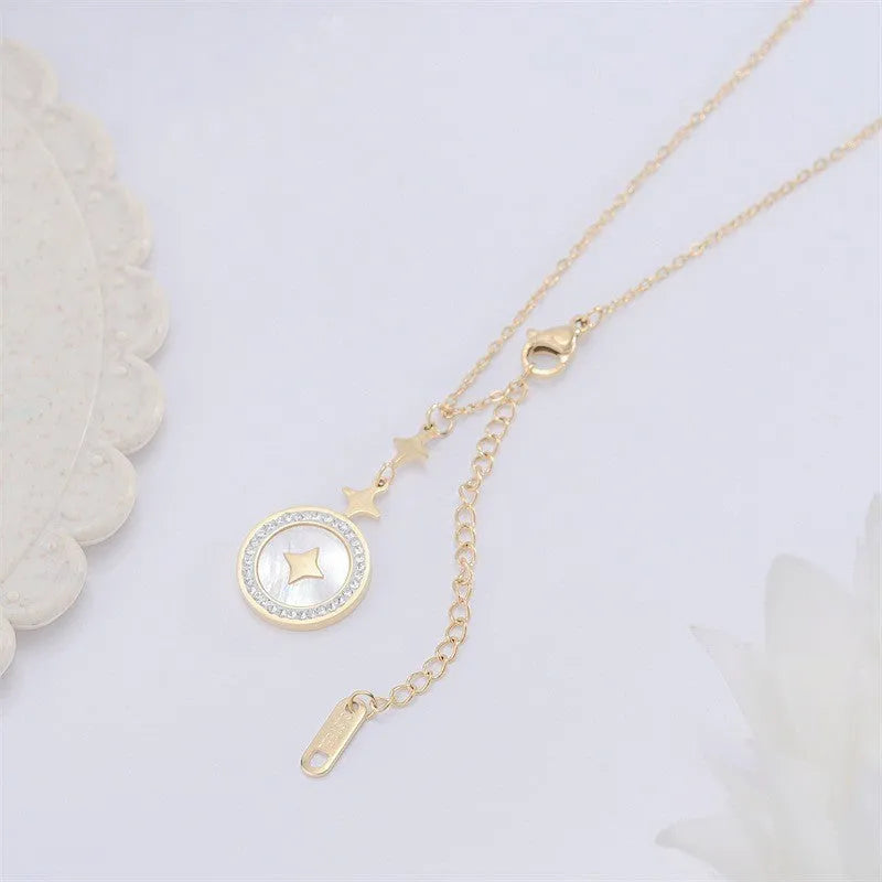 Six-pointed star titanium steel necklace for women with geometric pendant on O-ring chain