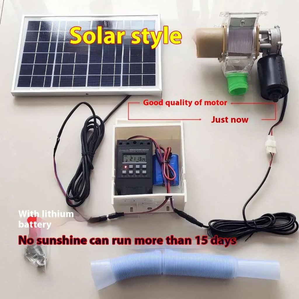 Automatic chicken and duck feeding machine with solar timer and watertight caisson for outdoor use