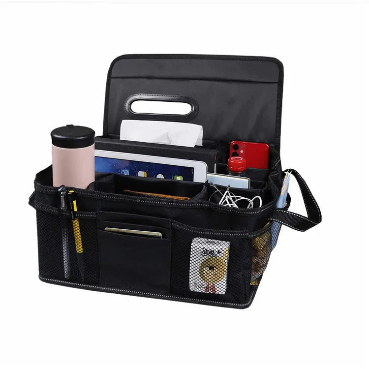 Black Oxford cloth car storage box with 33cm square dimensions for vehicle boot organisation