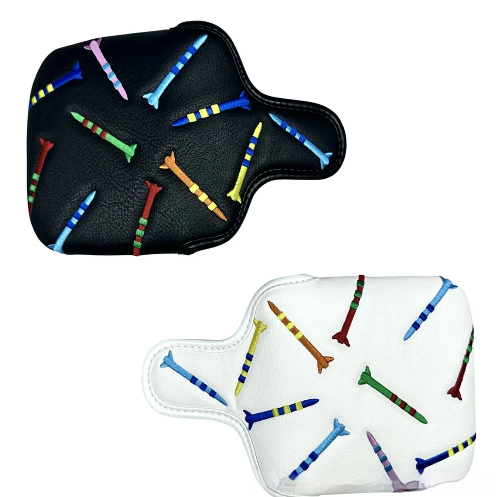 Black golf putter protective sleeve with rocket pattern design for square putter heads